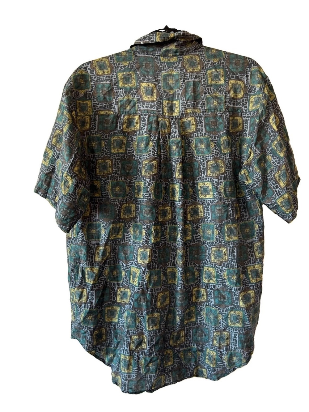 Vintage Crepros 100% Silk Shirt Mens S Geometric Abstract 90s Button Up AOP - Picture 7 of 14